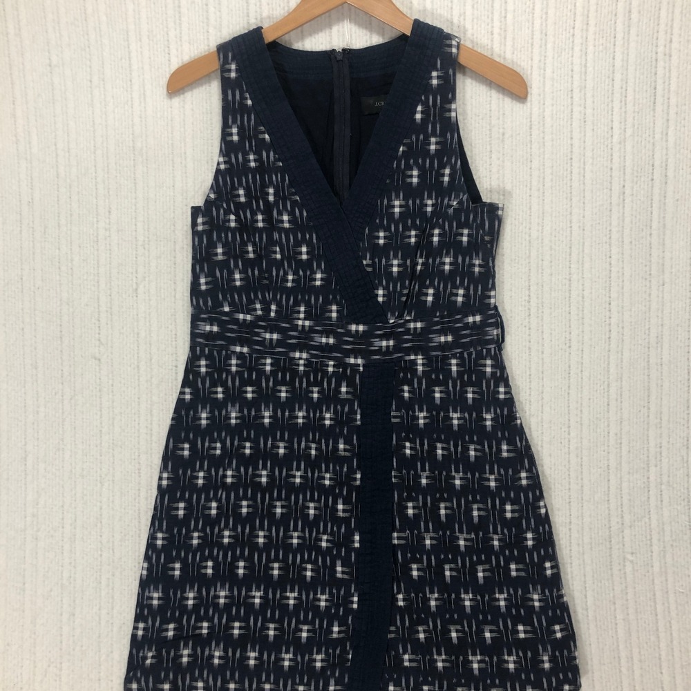 J. Crew Sleeveless Dress Navy Blue‎ White Print Wrap Style Size 4